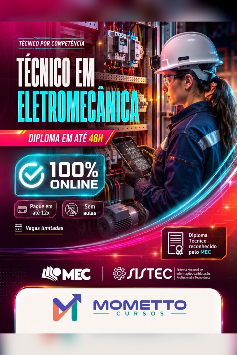 Curso Técnico em Eletromecânica por Competência — Mometto Cursos, reconhecido pelo MEC e SISTEC