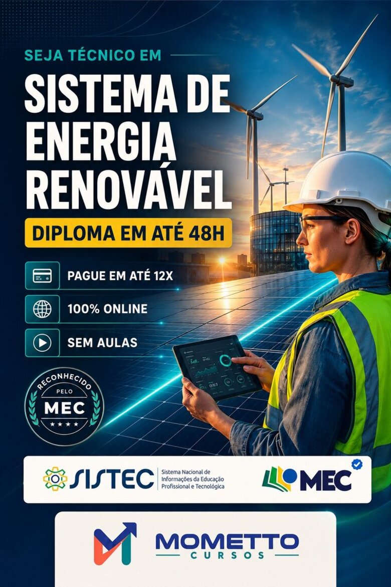 Curso Técnico em Sistema de Energia Renovável por Competência — Mometto Cursos, reconhecido pelo MEC e SISTEC