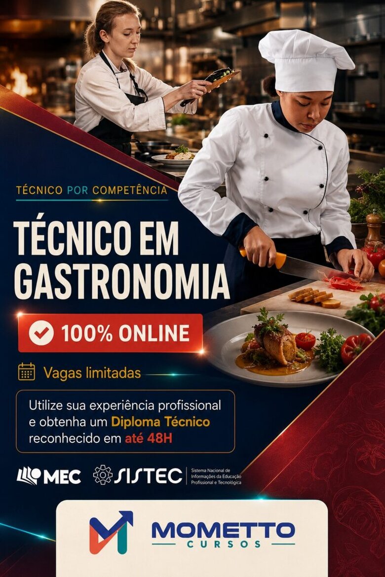 Curso Técnico em Gastronomia por Competência — Mometto Cursos, reconhecido pelo MEC e SISTEC