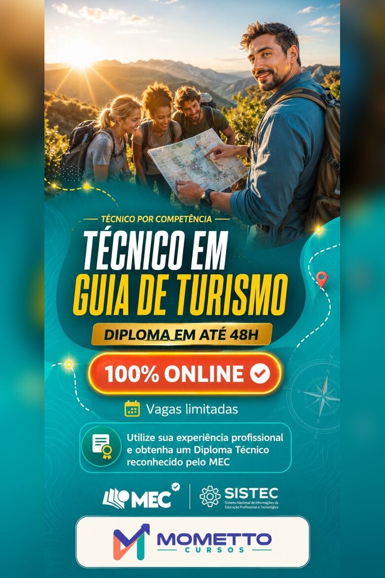 Curso Técnico em Guia de Turismo por Competência — Mometto Cursos, reconhecido pelo MEC e SISTEC